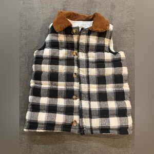 Mud Pie black white check quilted vest 4T-5T brown Corduroy collar